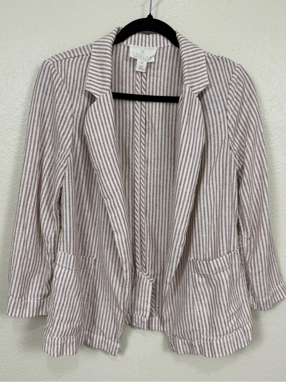 Caslon Petite XS Striped Linen Blend Blazer Jacket